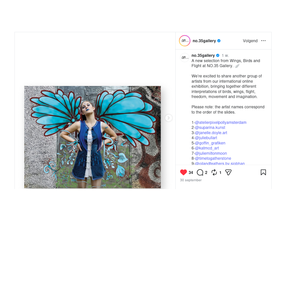 Instagram-bericht met digitale kunst van Amsterdamse kunstenares Ageethe Groenendaal alias Pixelpolly Amsterdam